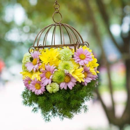 Hanging Metal Cage with Flowers